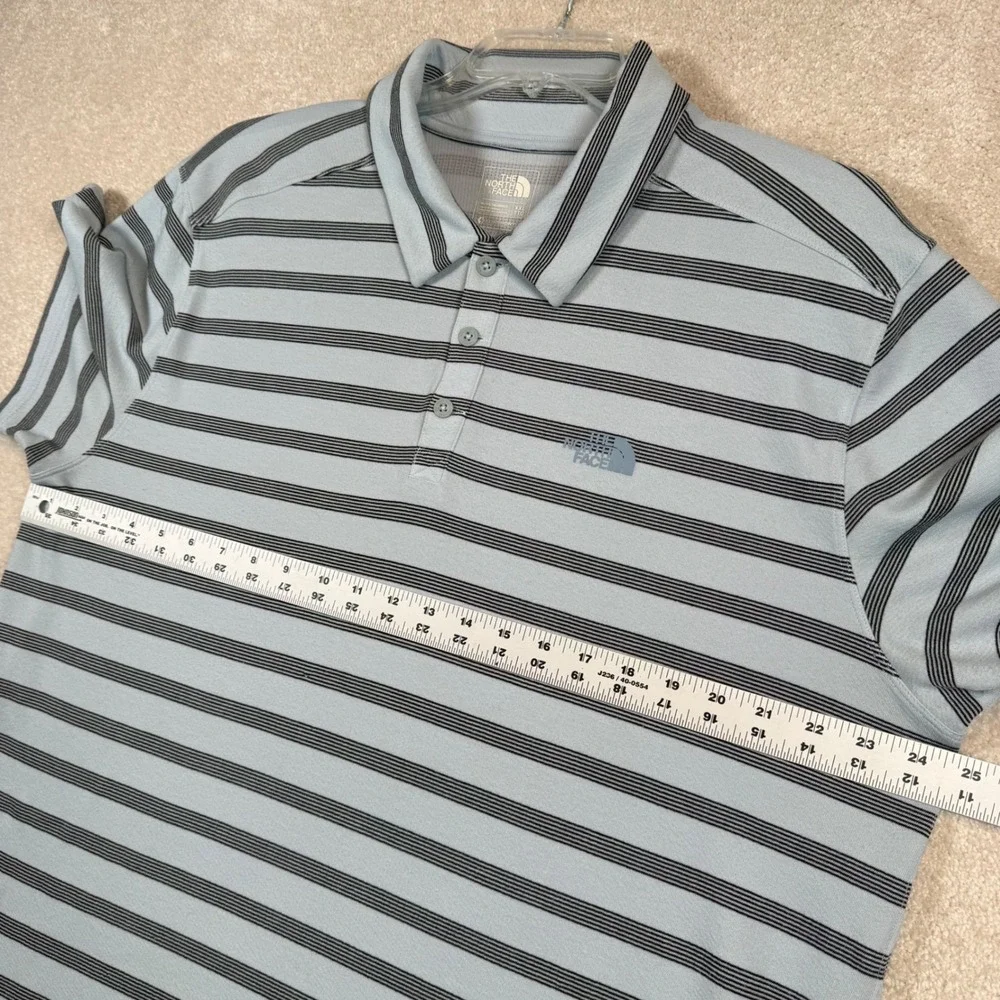 The North Face Mens XXL Polo Shirt Blue Black Stripe Short Sleeve FlashDry